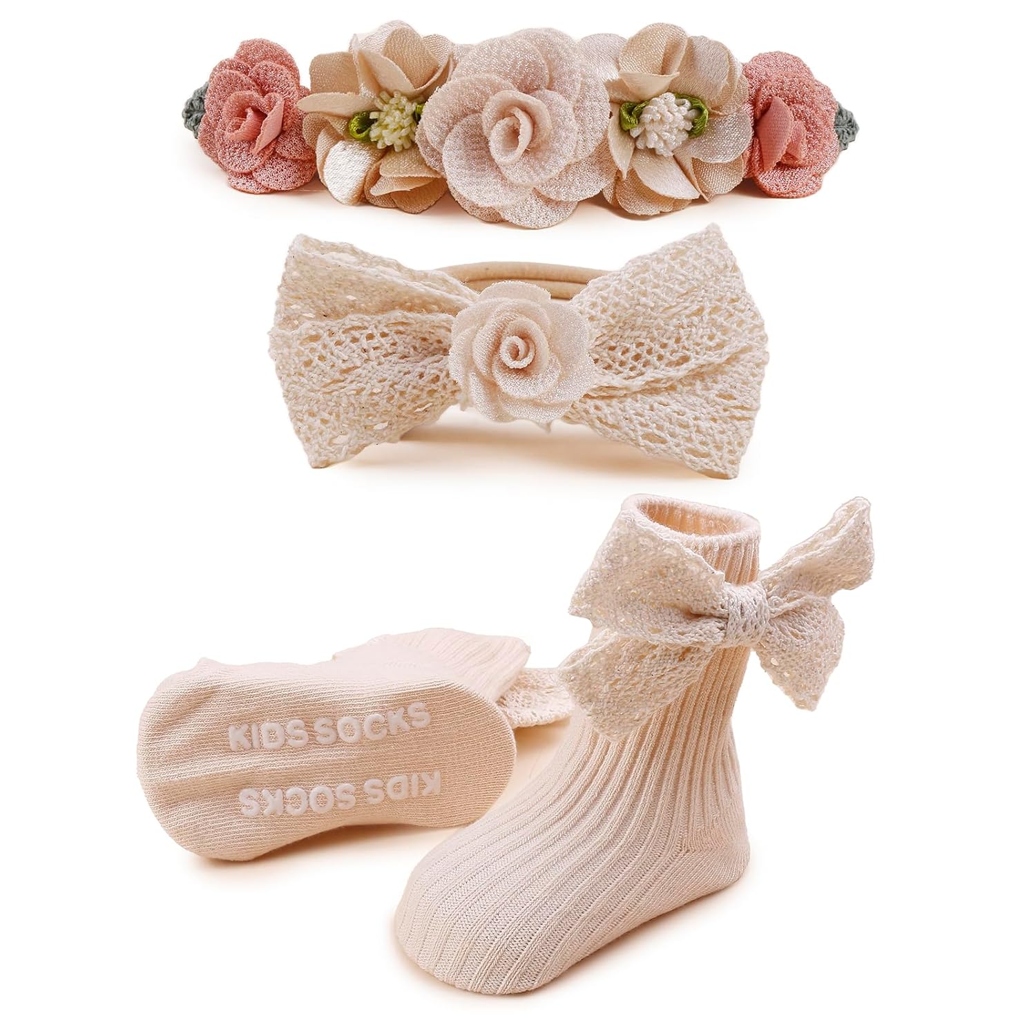 Baby Girls Headband & Socks Set, Cute Socks with Flower Hair Bows Baby Accessories Birthday Gifts Photography Prop for Newborn Infant Toddler