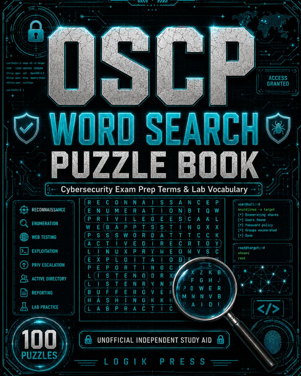 OSCP Word Search Puzzle Book: Cybersecurity Exam Prep Terms & Lab Vocabulary
