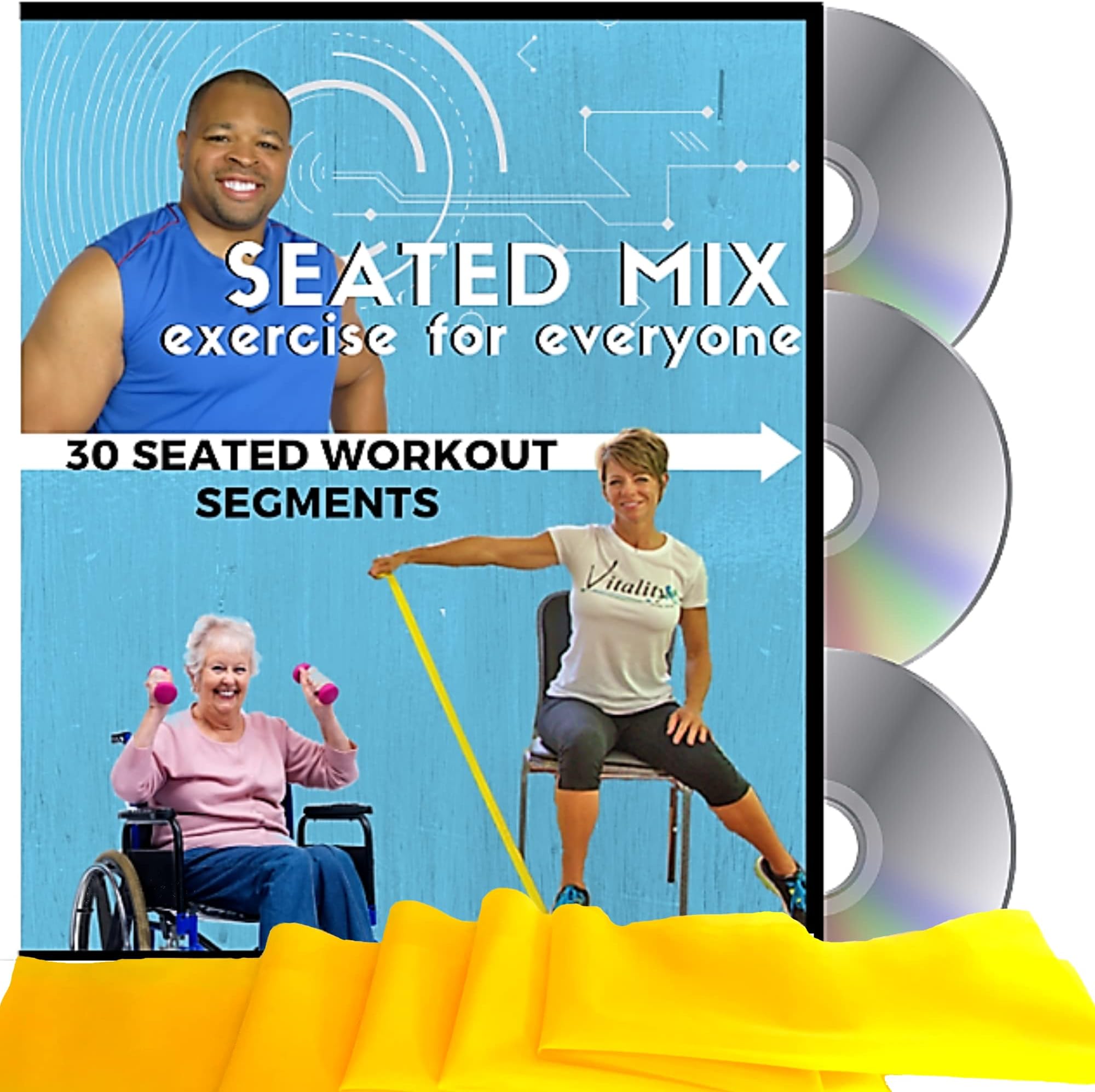 SEATED MIX CHAIR EXERCISE FOR SENIORS- 3 DVDs + 30 Exercise Segments + Resistance Band. Most Comprehensive Chair Exercise DVD for Seniors Available! Finally- Fun Chair Exercises for Seniors DVD!