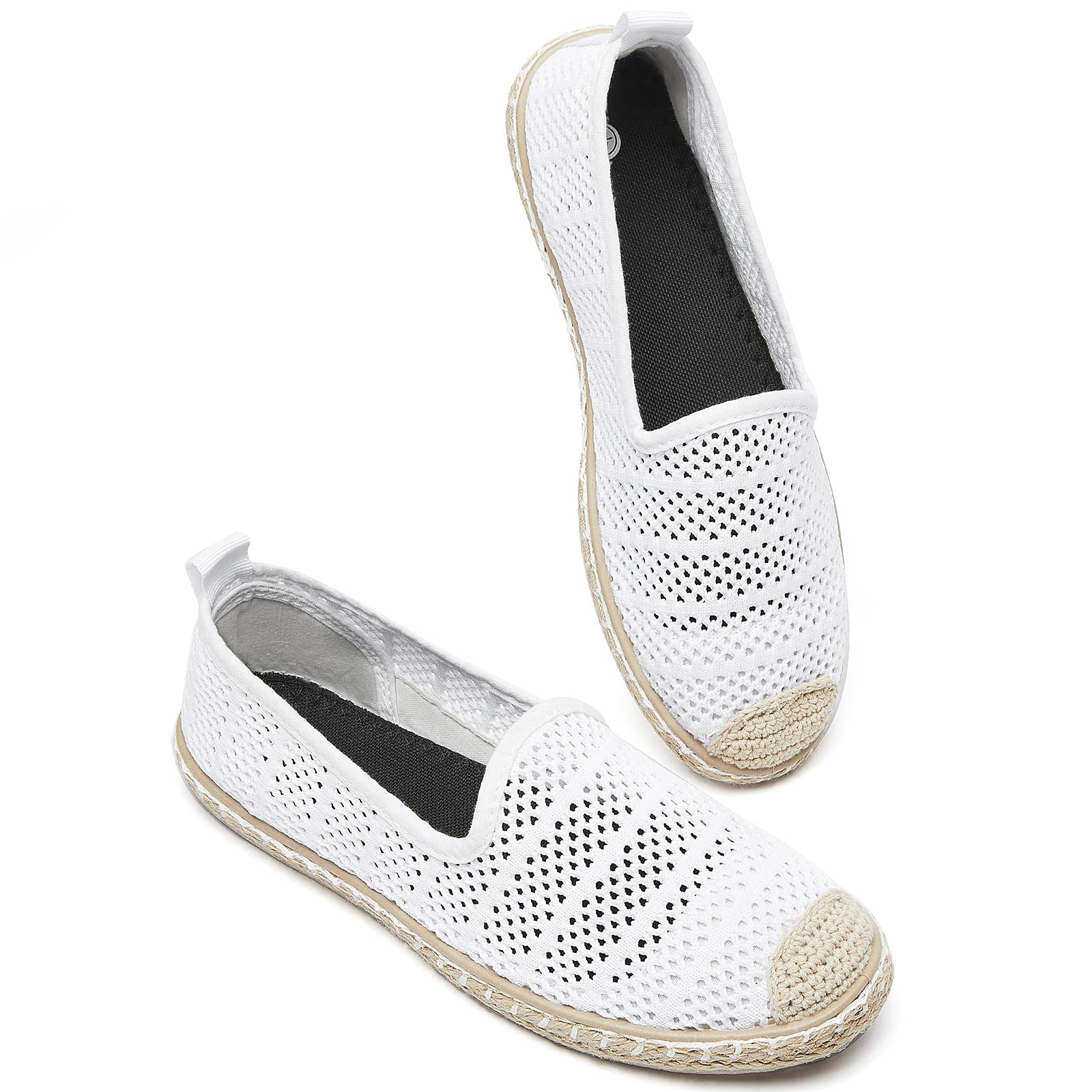 BABUDOG Women's Breathable Mesh Flats Shoes, Soft Loafers Flats, White Slip on Shoes Loafer