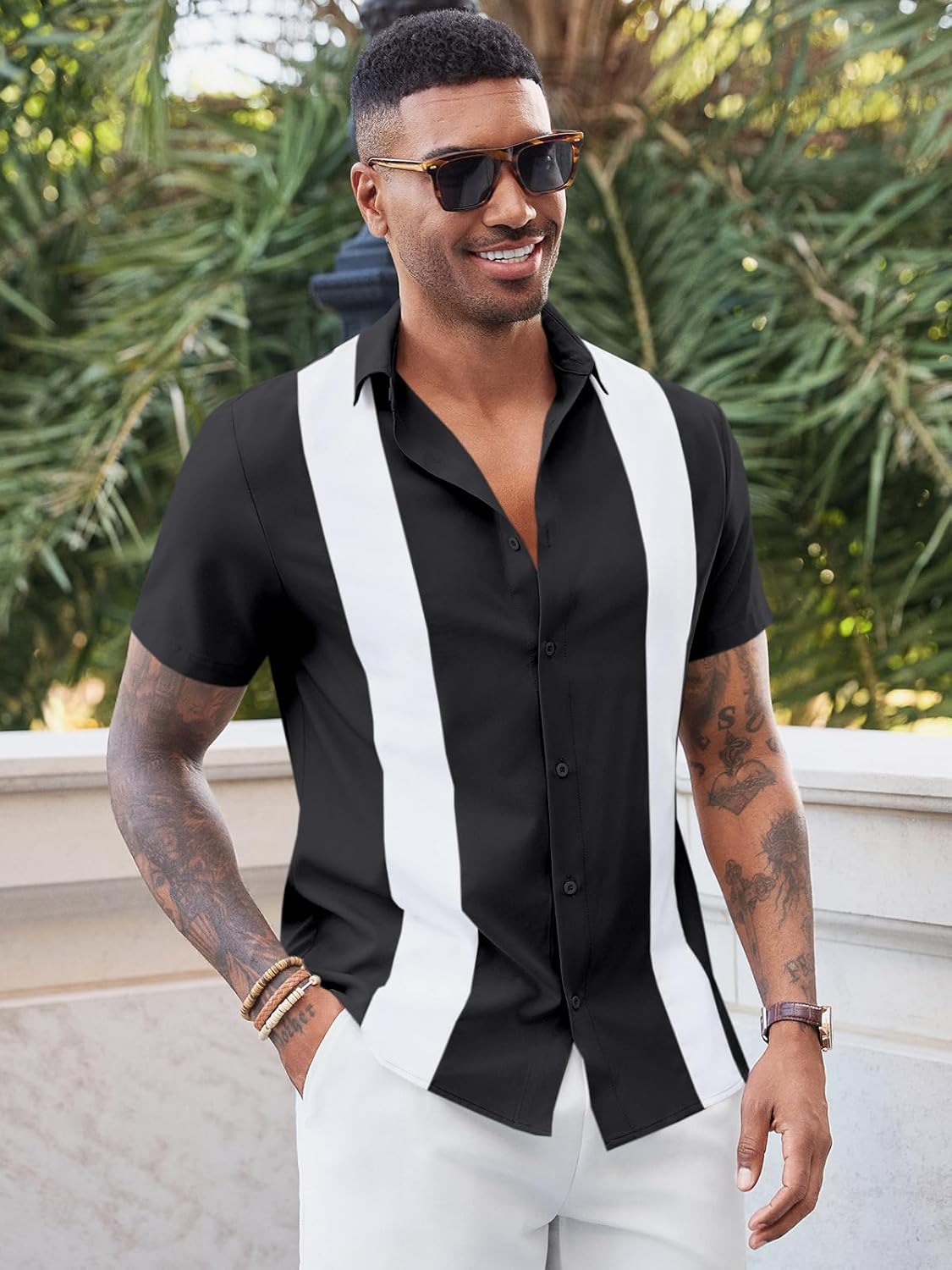 Runcati Mens Vintage Bowling Shirt Short Sleeve Button Down Shirts Casual Summer Beach Tops - Image 2