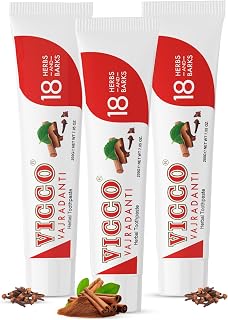 Vicco Vajradanti Ayurvedic Herbal Toothpaste for Oral Care & Gum Health by – 70 Year Legacy of Ayurveda, with 18 Ayurvedic Herbs & Barks, Fluoride-Free, Vegan – 7 Ounce (Pack of 3)
