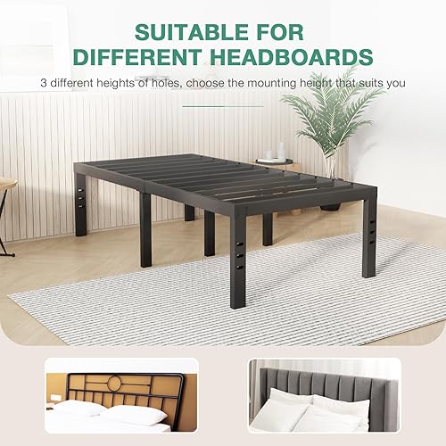 Miniatura 29 de Novilla - Base de cama matrimonial, plataforma de metal de 14 pulgadas, con espacio de almacenamiento debajo de la cama, soporte de listones de