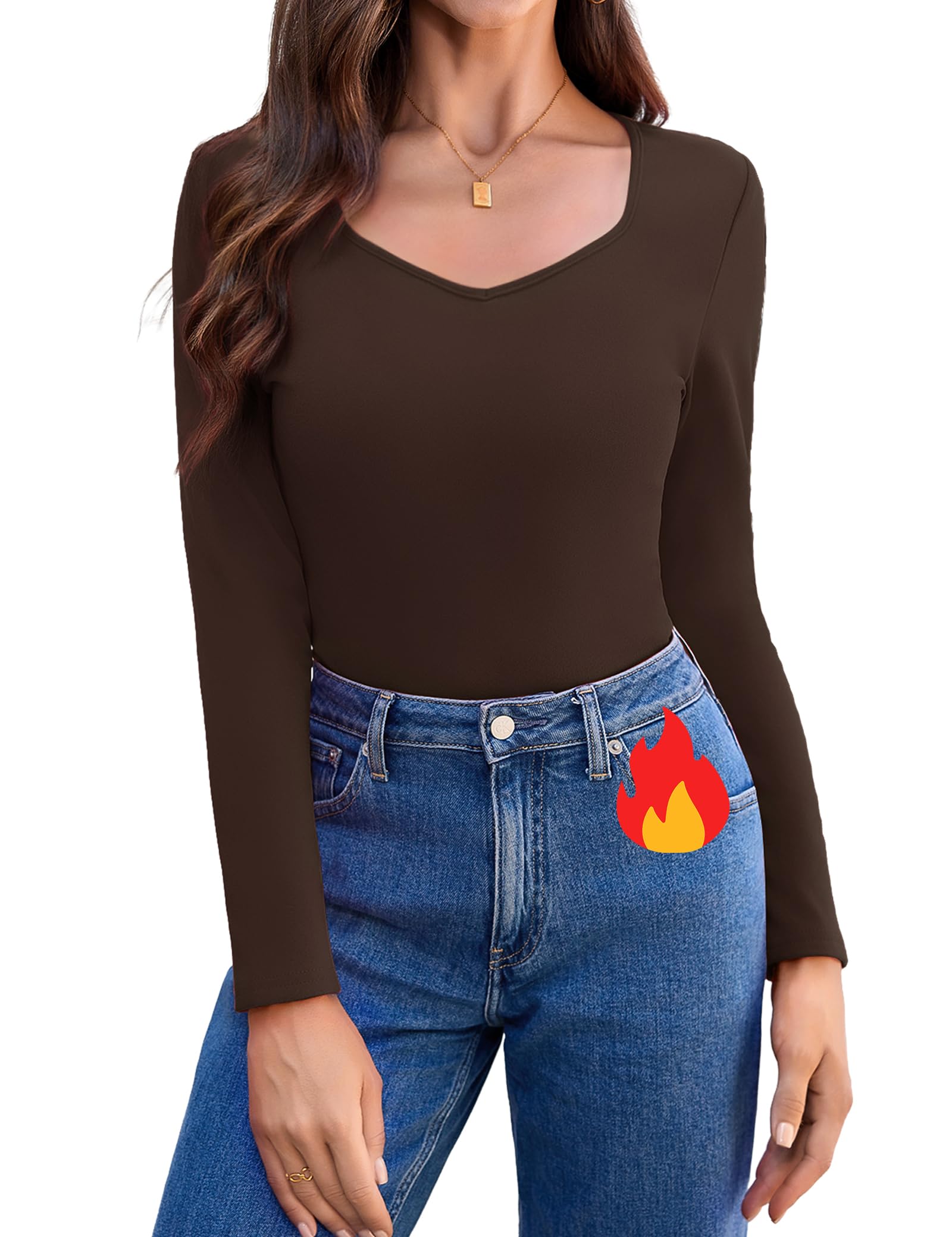 Aottori Thermo Oberteile Damen Fleece Basic Langarmshirt mit V-Ausschnitt Thermohemd Langarm Warm Thermounterwäsche Slim Fit Bequem Unterhemd Elegant Tops Winter