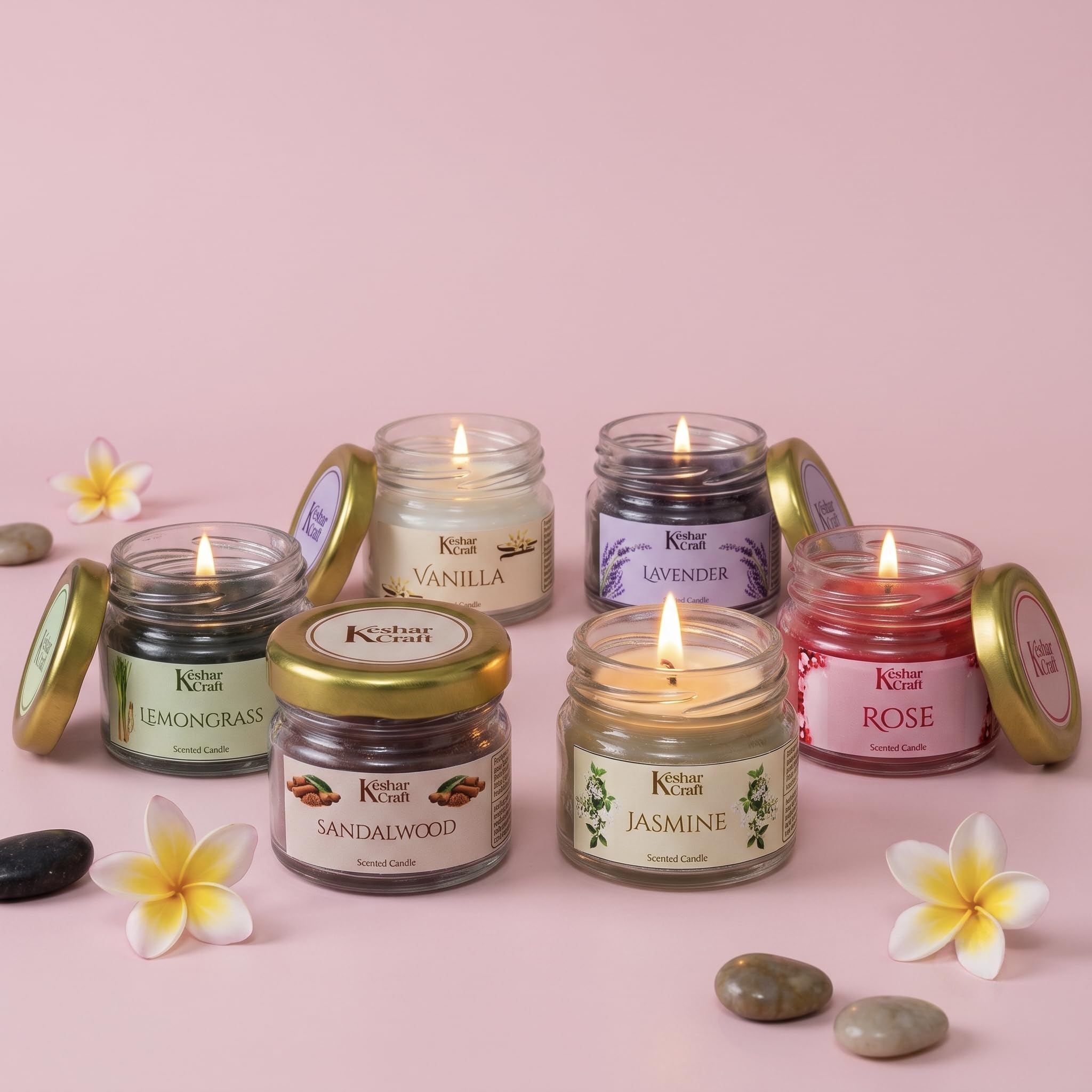 KESHAR Craft Scented Candles | 6 Fragrances, Glass Jar with Lid, 4x4 cm Each, Rose, Lavender & More, Home & Festive Decor-image-7