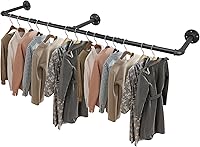 Livabber 60 Inch Industrial Pipe Wall Mounted Clothes Rack - Heavy Duty Rustic Iron Garment Rack for Bedroom Closet, Black