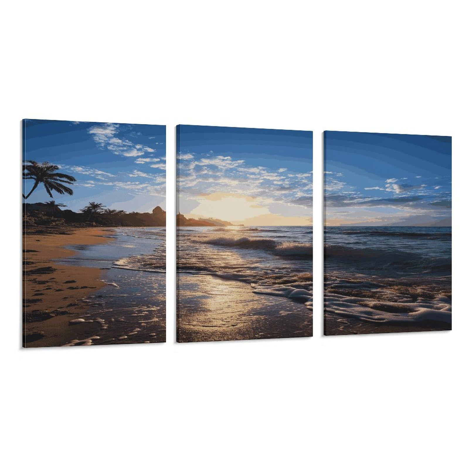 Toile murale à 3 panneaux vue sur la plage décoration triptyque verticale - 6
