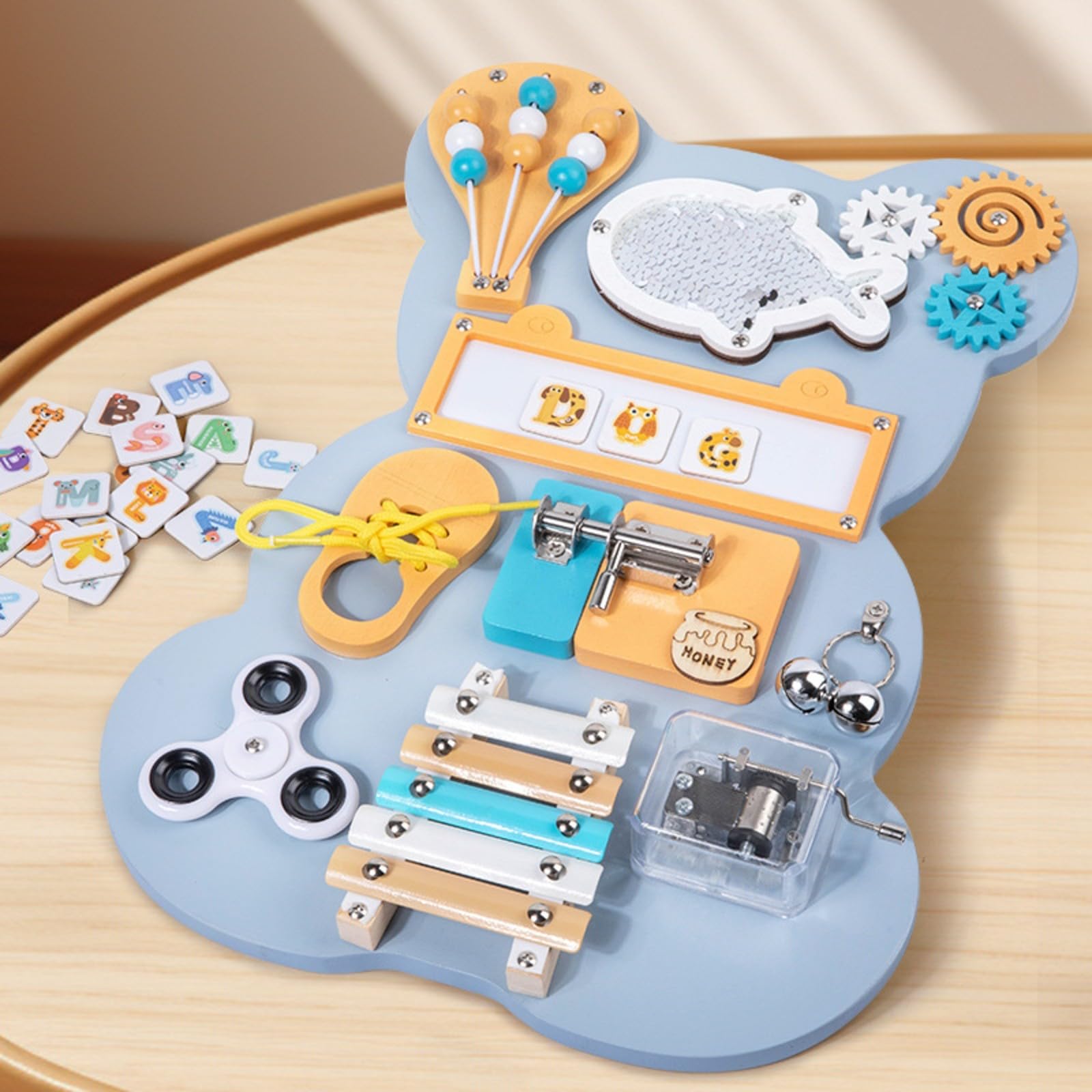 kowaku Tavola Occupata a Forma di Orso di Legno Senza Schermo Gioco Tattile Interattivo a Forma Sicuro Busy Board per Aula Scolastica, 1.5KG
