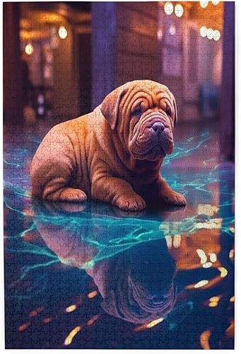 Miniatura 1 de Shar Pei - Rompecabezas de madera de perro de 1000 piezas, sorpresa para la decoración del hogar, rompecabezas artístico, regalo único de cumpleaños