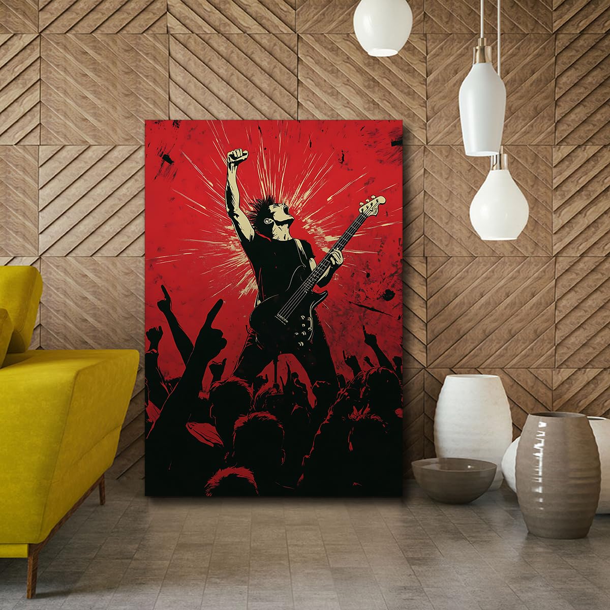 TOANGWALL Guitarrista vibrante arte mural grabados en lienzo música estilo Red Street Pop imagen para el estudio bar carteles modernos enmarcados Murales decoración del hogar 70x100cm