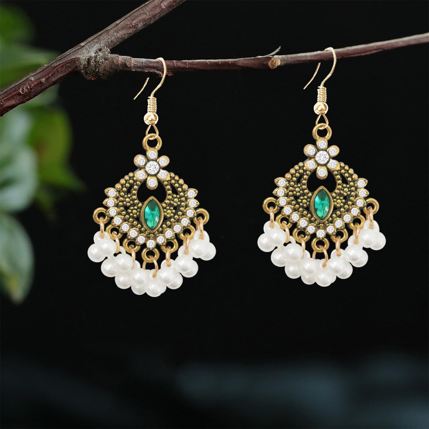 Unique Fashion Bohemian Vintage Chandelier Dangle Drop Earrings Pearl Flower Beads Geometry Hook Earrings for Women Retro Statement Jewelry Gifts - Image 8