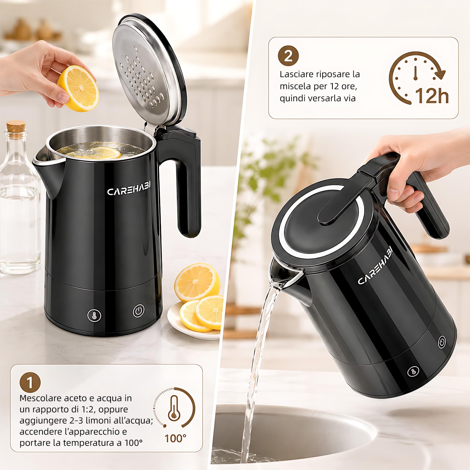 Bollitore Elettrico Temperatura Regolabile 1.7L, 2200W Senza BPA | Bollitore Elettrico con Schermo e Controllo Temperatura Mantenimento del Calore 12 Ore Interno in Acciaio Inossidabile 304