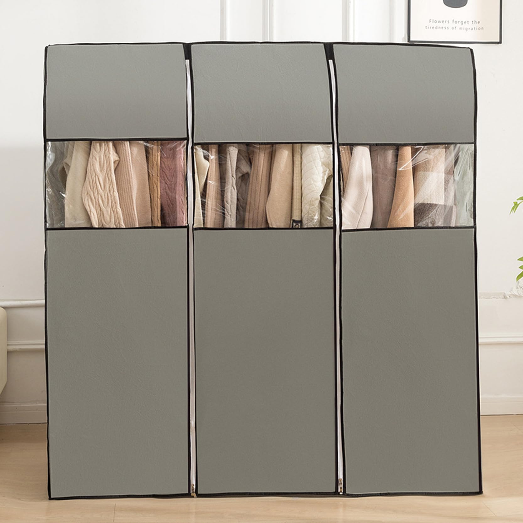 Dustproof Clothes Rail Cover, Breathable Garment Rack Cover with Zippers and Clear Window,Deep 19.68 in,for Long 3.28ft 3.94 ft 4.92 ft Garment Hanging Coat Racks,Grey-150x50x150cm
