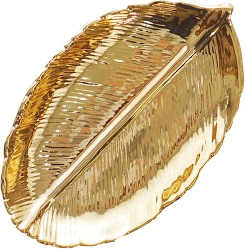 Esferas de adorno de Navidad bandeja de hojas doradas bandeja de cerámica decorativa dorada para baratijas plato de anillos de hoja dorada plato de