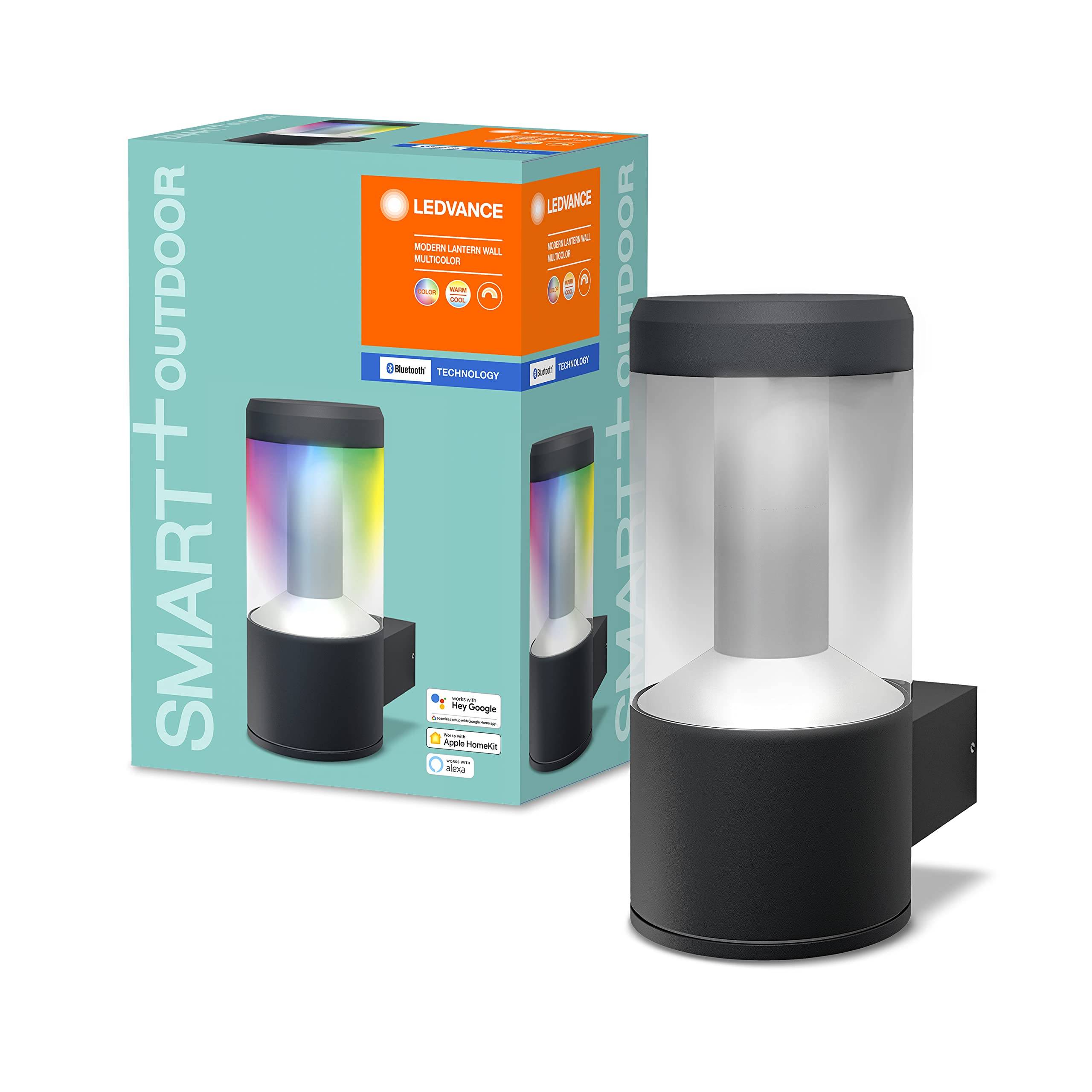 LEDVANCE Smarte LED-Wandleuchte mit Bluetooth Mesh Technologie, Lichtfarbe änderbar (2700-6500K), RGB-Farben änderbar, steuerbar mit Alexa, Google und Apple Voice, SMART+ BT Modern Lantern Multicolour