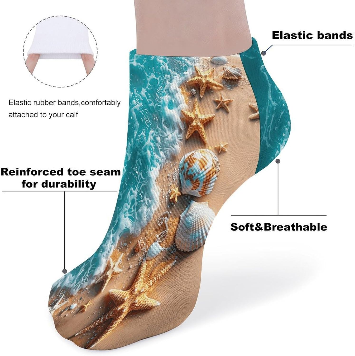 Beach Shell Scenery 5Pairs Low Cut Ankle Socks for Women No Show Casual Breathable Athletic Socks for Sport