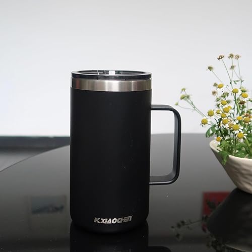 Miniatura 6 de KXIAOCHEN Taza de café aislada de 20 onzas con tapa, taza de café de acero inoxidable, vaso de café al vacío de doble pared con asa, taza de café