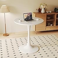 Vista 6 de White Round Dining Table for 2 Person, 24 Inch Small Tulip Table with Pedestal for Living Room, Mid Century Modern Kitchen Tables for Office