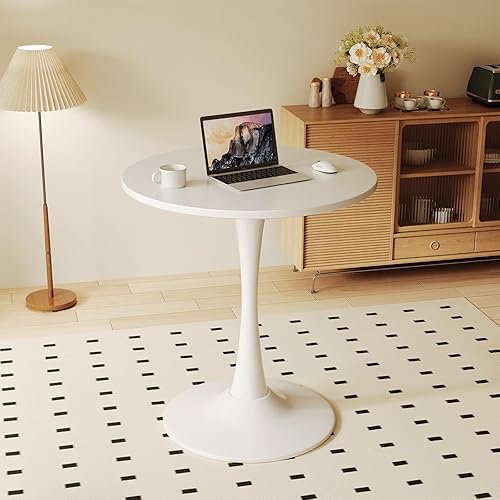 Miniatura 6 de Mesa de comedor redonda blanca para 2 personas, mesa de tulipanes pequeña de 24 pulgadas con pedestal para sala de estar, mesas de cocina modernas