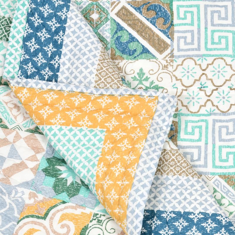 Image of BLOCKS OF INDIA Hand Block Printed Cotton King Size Quilt /Rajai (90 Inch X 108 Inch Blue CHOKDI) Skin Friendly, 300 TC