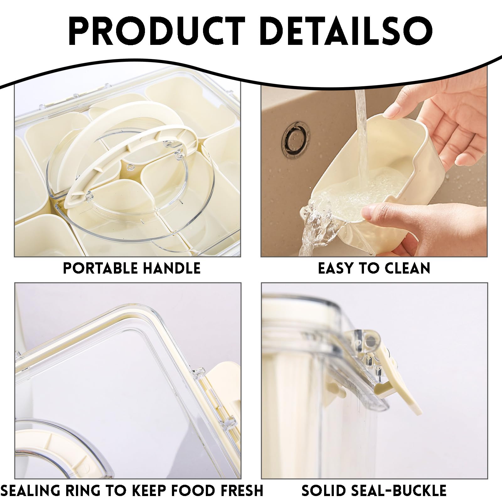 Contenitore per snack portatili, vassoio da portata diviso con coperchio e manico, scatola per snack a 8 scomparti per caramelle, noci, biscotti, frutta, snack