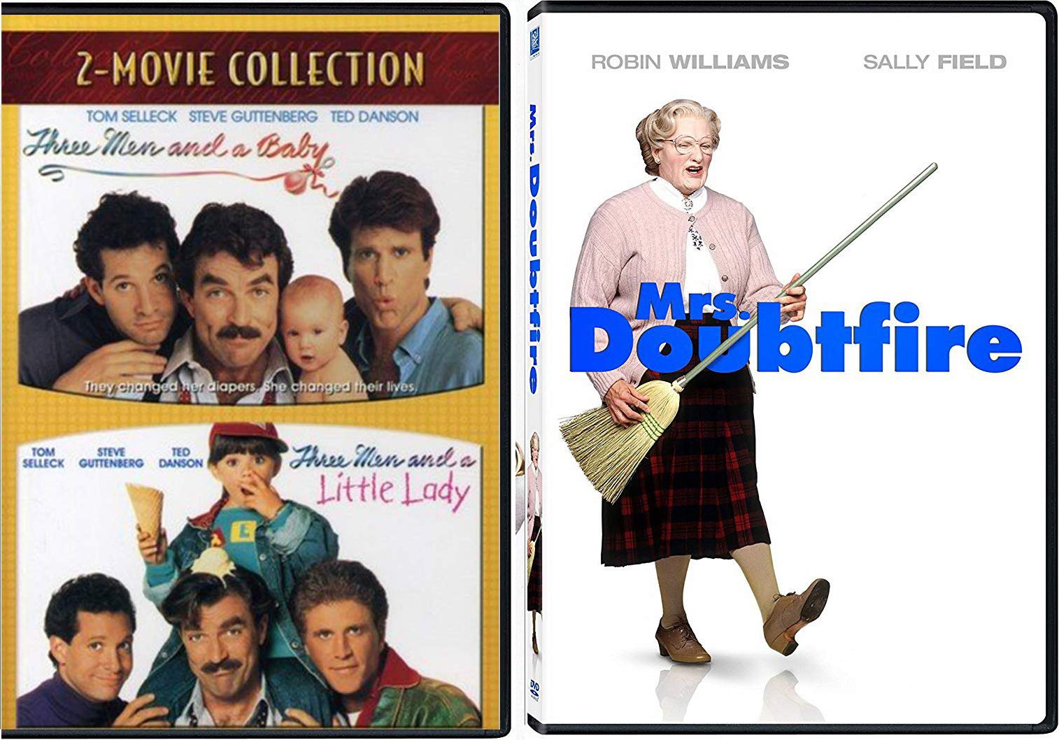 Men & Diapers Comedy Mrs. Doubtfire & Three Men & A Baby + Little Lady 3-Movie Collection DVD Robin Williams & Ted Danson Bundle Feature Family Set