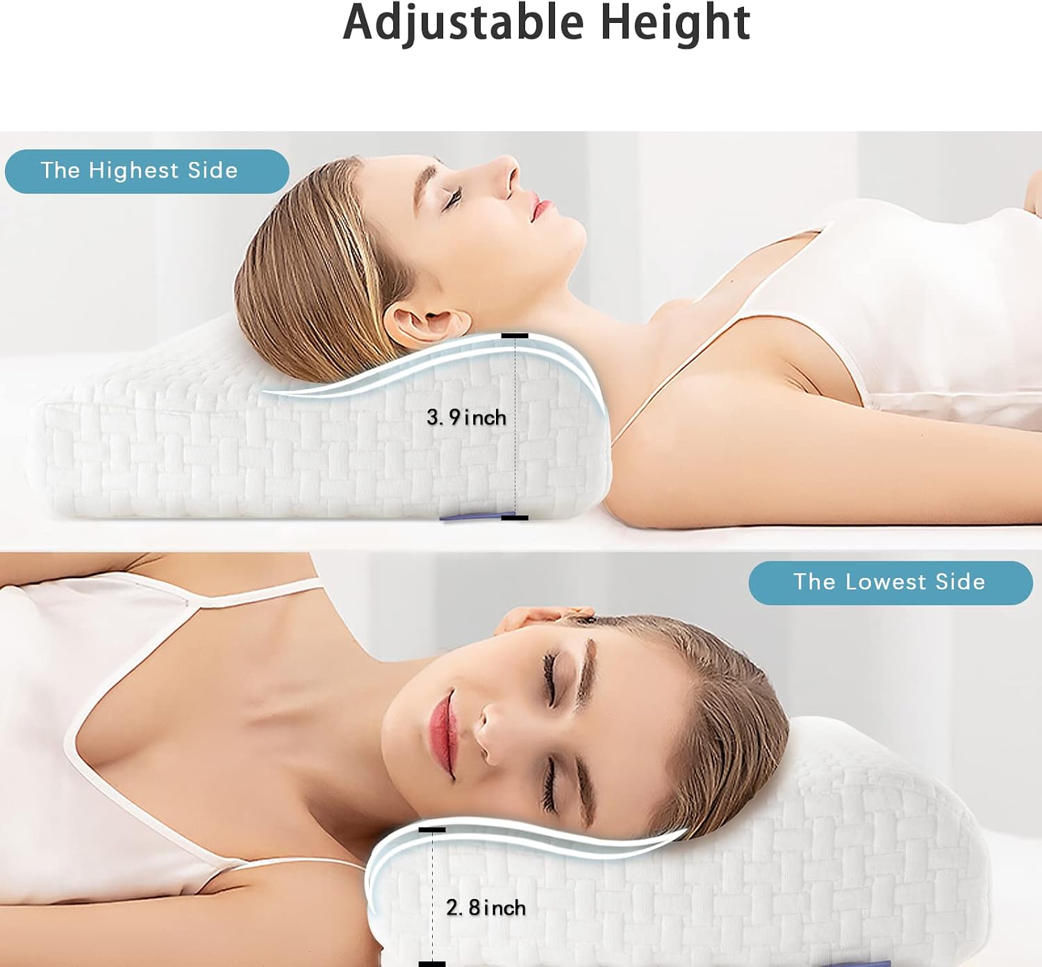 BeBen Contour Memory Foam Pillow for Neck Pain Relief, Adjustable Neck Pillow for Side Sleepers, Ergonomic Bed Pillow Small Size Desgin for Travel and Childs(Set of 2)