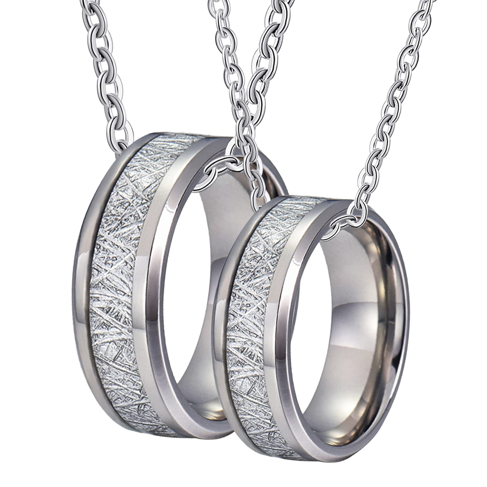 Gualiy Collar Colgante de Tungsteno, Colgante Anillo Pareja 8mm Plata Anillo Incrustación Plata Metal Collar