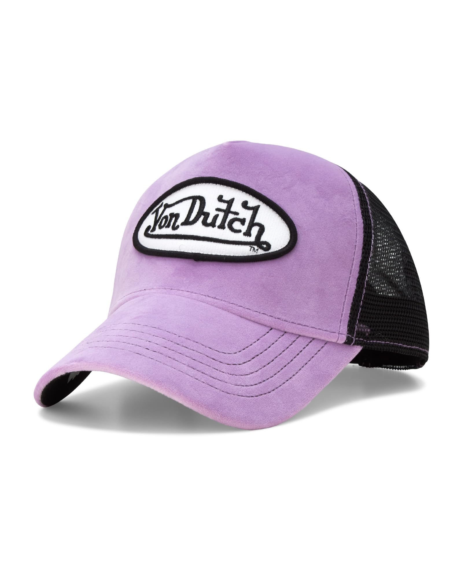 Von Dutch Unisex Trucker Hat - Velvet Curved Bill Mesh Back Retro Classic Adjustable Snapback Baseball Cap for Men and Women