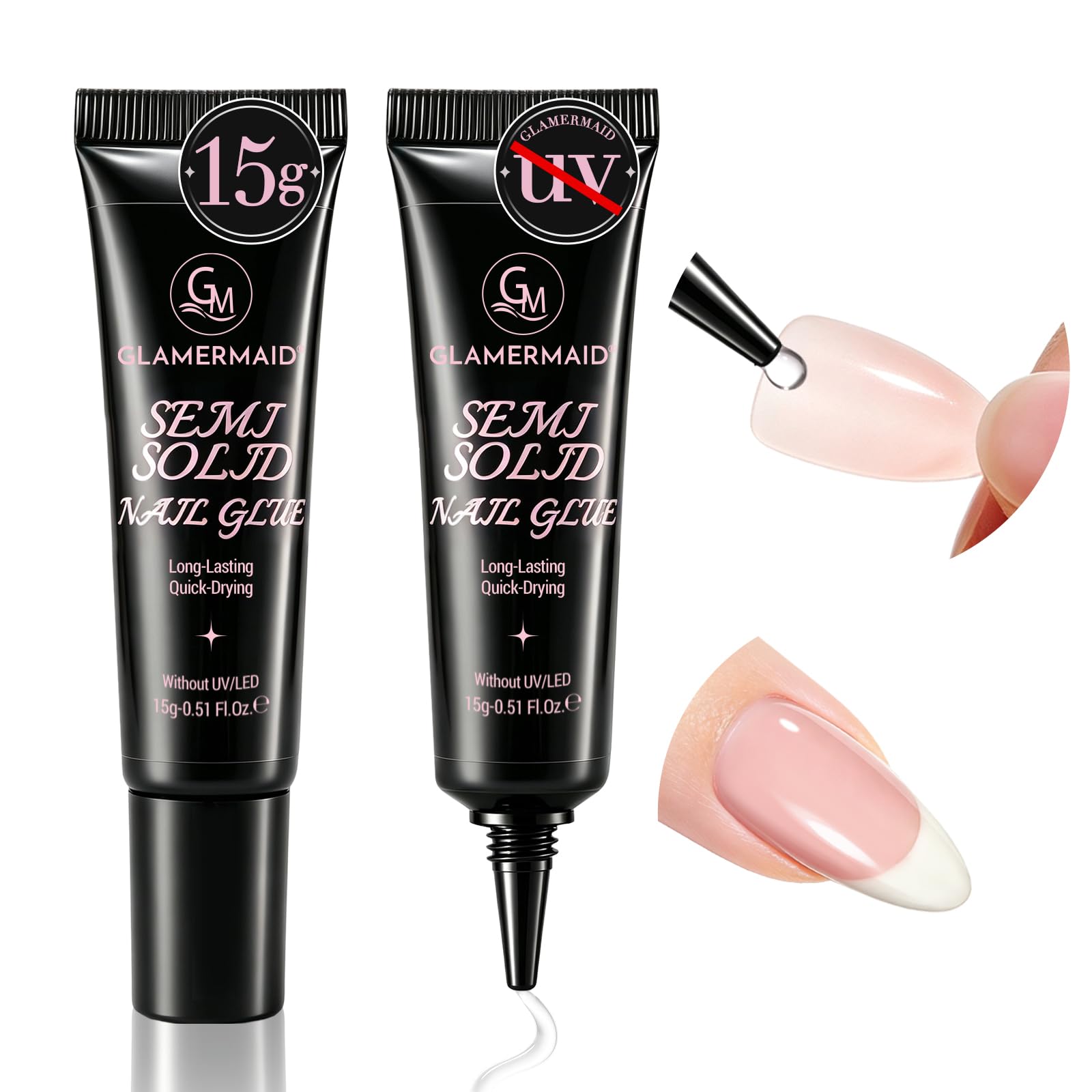 GLAMERMAID Nail Glue for Press On Nails, Semi-Solid Adhesive for Nail Tips