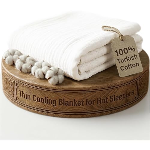 100% Turkish Cotton Muslin Blanket: Thin Cooling Summer 55x79 – White