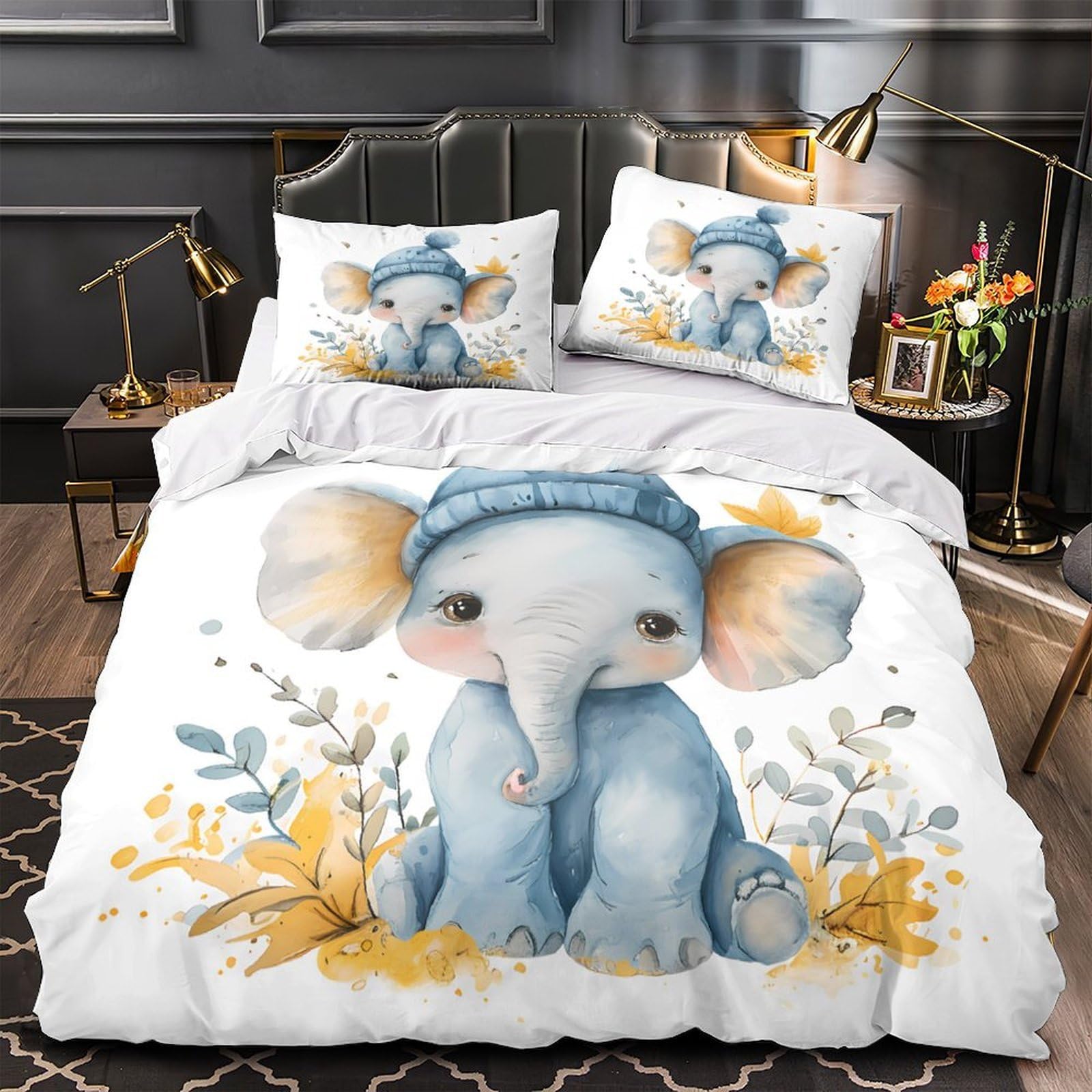 Parure de couette éléphant microfibre légère et respirante contre la chaleur nocturne