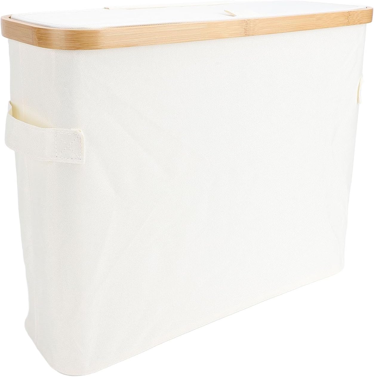 Foldable Toilet Storage Basket with Lid Beige Bathroom Roll Holder Stackable Space Saving Container for Accessories