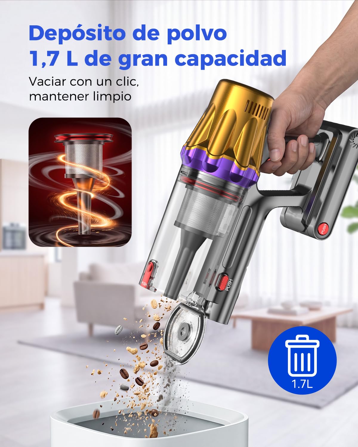 aonus Aspiradora sin Cable 60KPa/650W/80Min, Aspirador Escoba Potente | Vacuum Cleaner | Anti-Enredos | 8x3000mAh Batería | Autoportante | Luz LED Verde | para Pelo de Mascotas Alfombra Suelo Duro