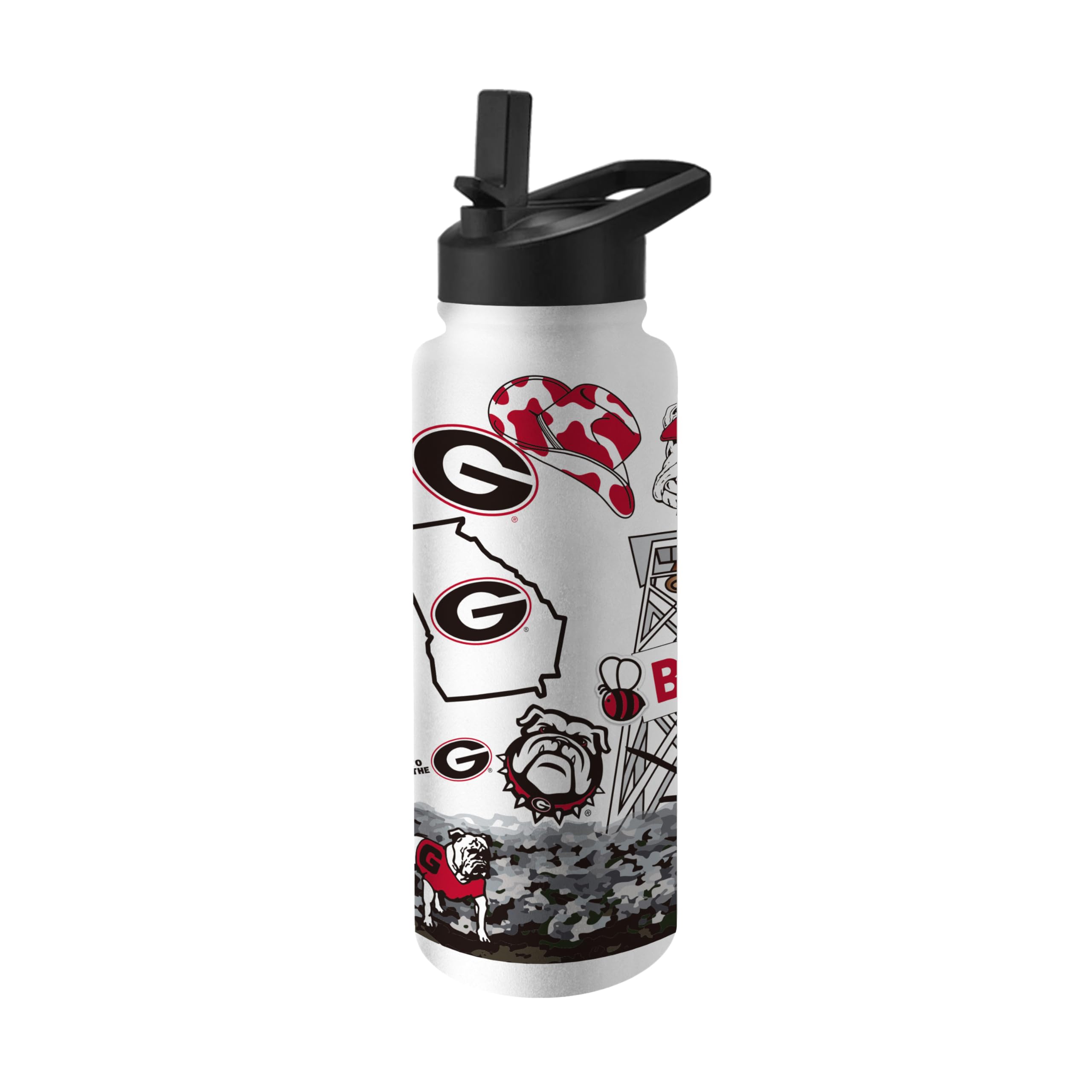 Logo Brands NCAA Native 34 oz Quencher Water Bottle - | Local Icons Design | Double-Wall Insulated| Leak-Proof Lid &amp; Built-In Straw