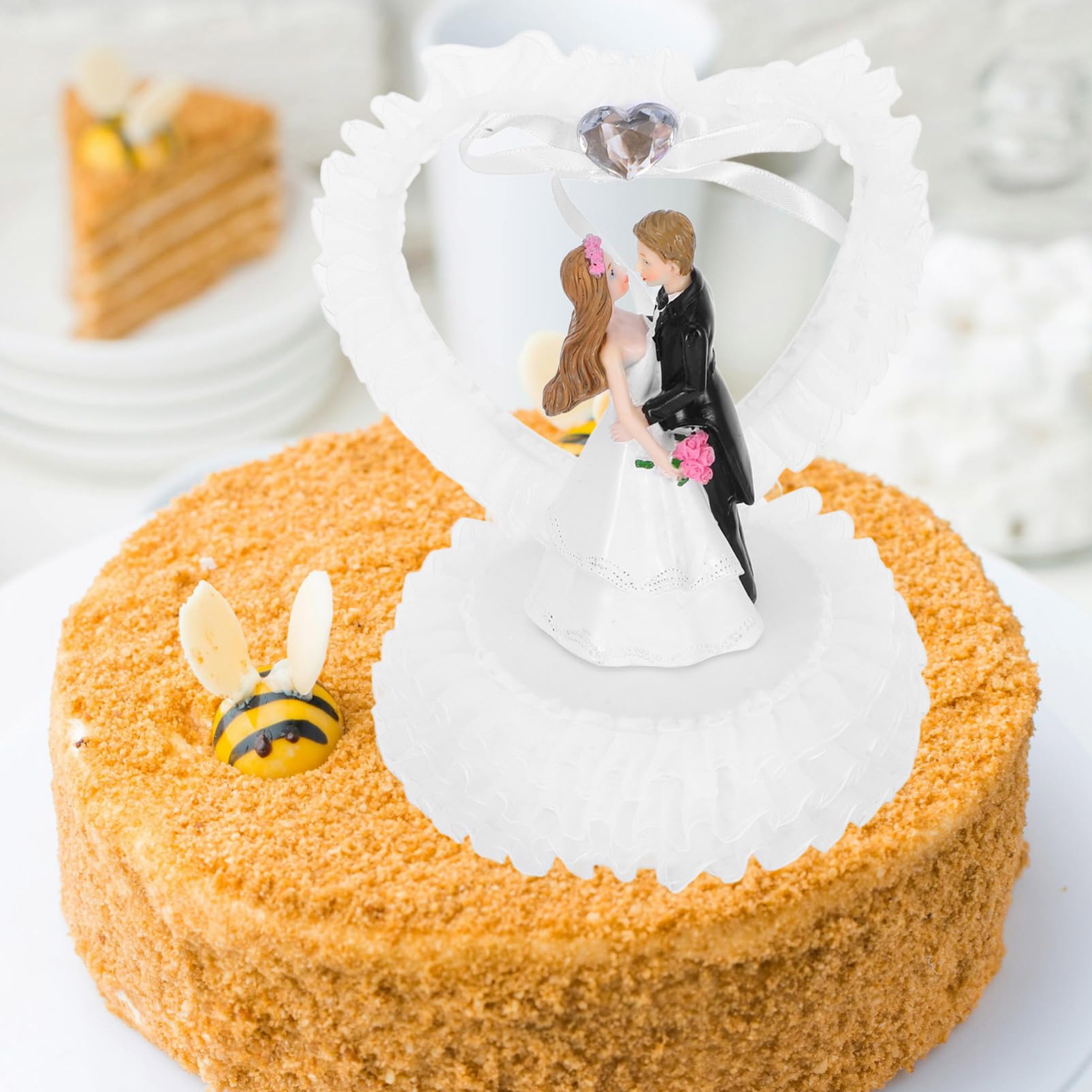 2St Hochzeitsdekorationen hochzeitsschmuck hochzeitsfiguren Hochzeitsgeschenkidee Brautkuchendeckel Braut und Bräutigam-Statue Ornament tischhochzeitsdeko Liebhaber Figur Harz Weiß MAGICLULU