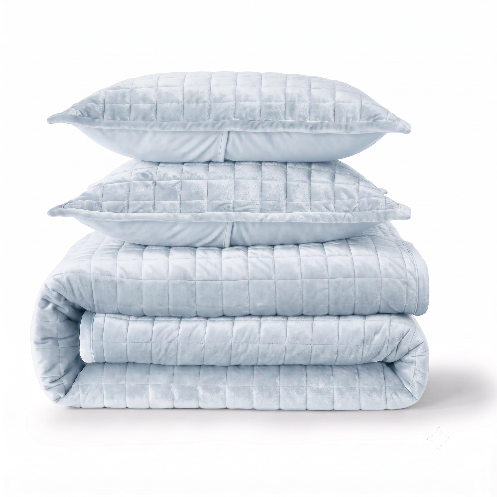 Tribeca Living Florence Velvet Oversized Solid Quilt Set, Haze Blue, King