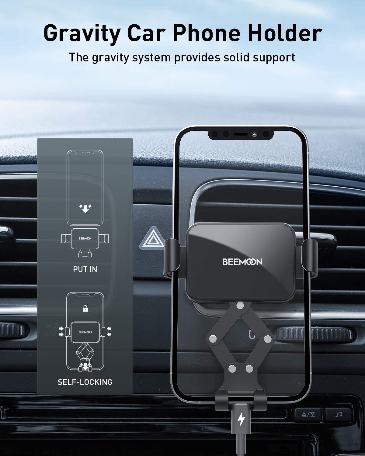 Amazon.com: Beemoon 車用手機座免手持手機座重力出風口車載支架適用於iPhone 12 Mini/11 Pro/iPhone  Xs/XR/X/8/8 Plus/7/7Plus/6/6Plus,Galaxy S7/6/6Plus。 8/9/1 0 and Others(英文版)  : 手機和配件