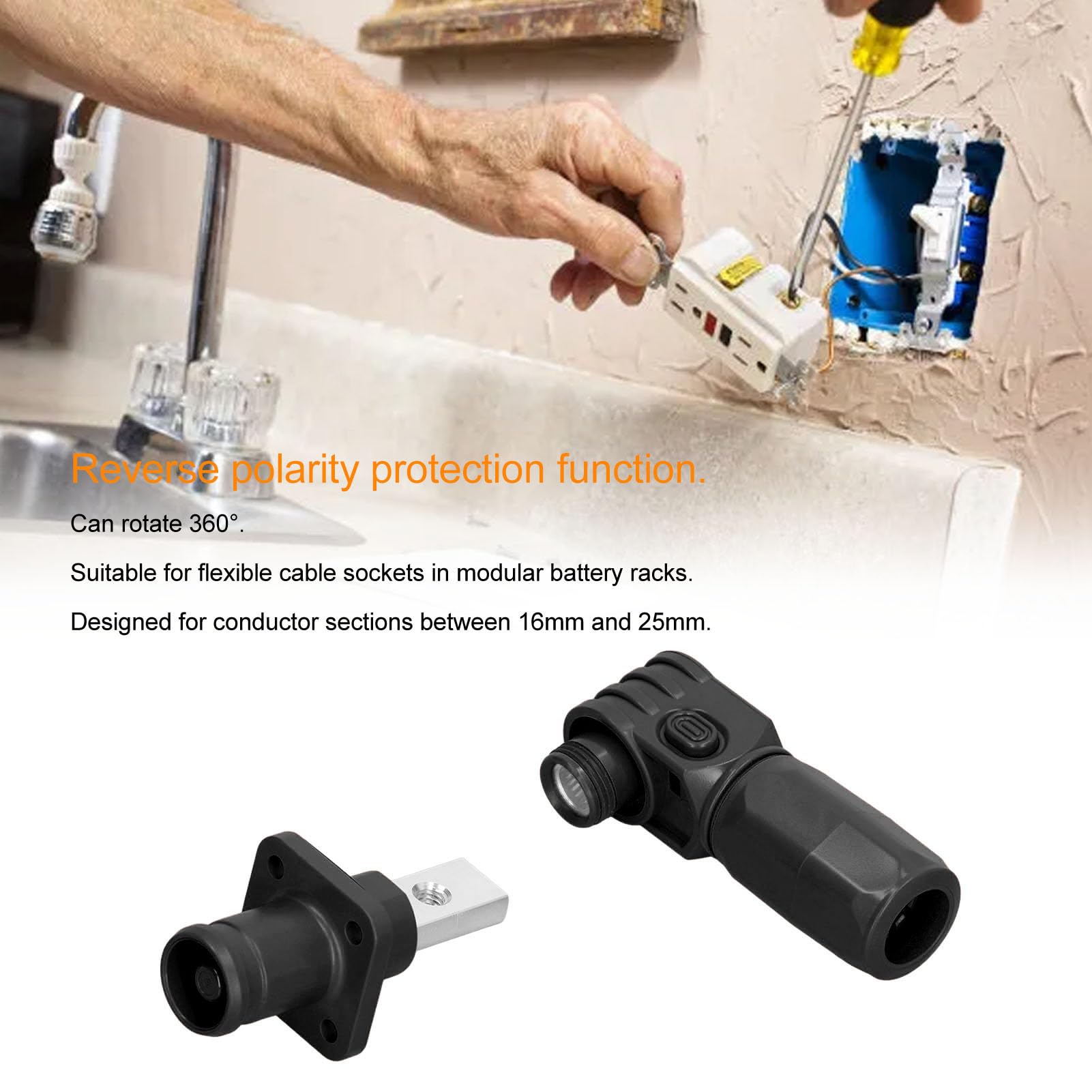 2Pz Connettore di stoccaggio della batteria di energia, Terminale a spina rapida M8 Connettore di alimentazione della batteria ad alta corrente impermeabile IP67 200A (BLACK)