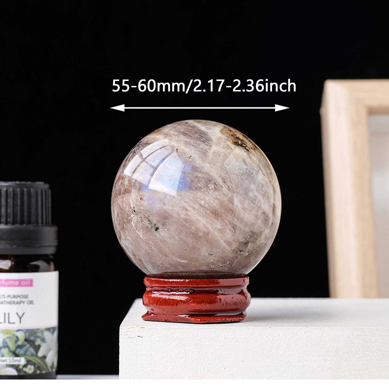 Bola de Cristal de fluorita, Bola de Cristal Piedra Lunar Ojo Azul Natural for meditación Fengshui decoración del hogar(55~60mm)
