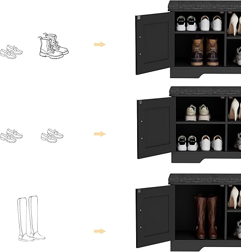 Miniatura 13 de Banco de almacenamiento de 2 niveles, banco de zapatos de 39.4 pulgadas de ancho con cojín de asiento acolchado, banco de entrada con 2 puertas de