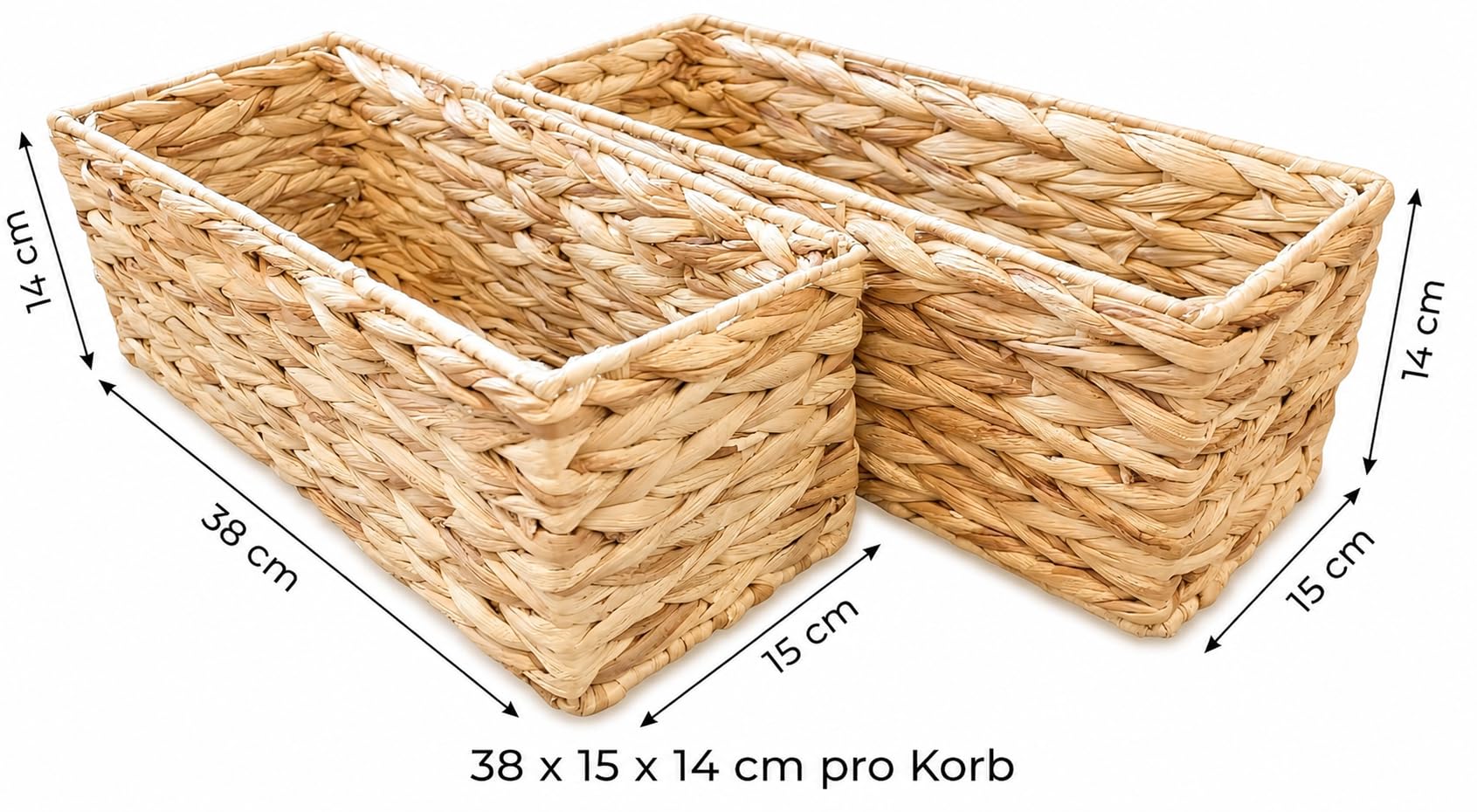 2 sztuki w zestawie Kosz do przechowywania na łazienkę i gościową toaletę – Wąski pleciony kosz z hiacyntu wodnego – Kosz na papier toaletowy i organizer na ręczniki gościowe – Prostokątny – 38 x 15 x