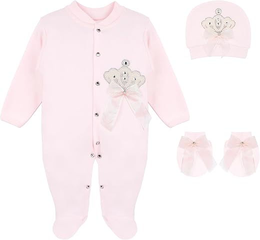 Lilax Baby Girl Jewels Crown Layette 3 Piece Gift Set 0-3 Months Pink Crown