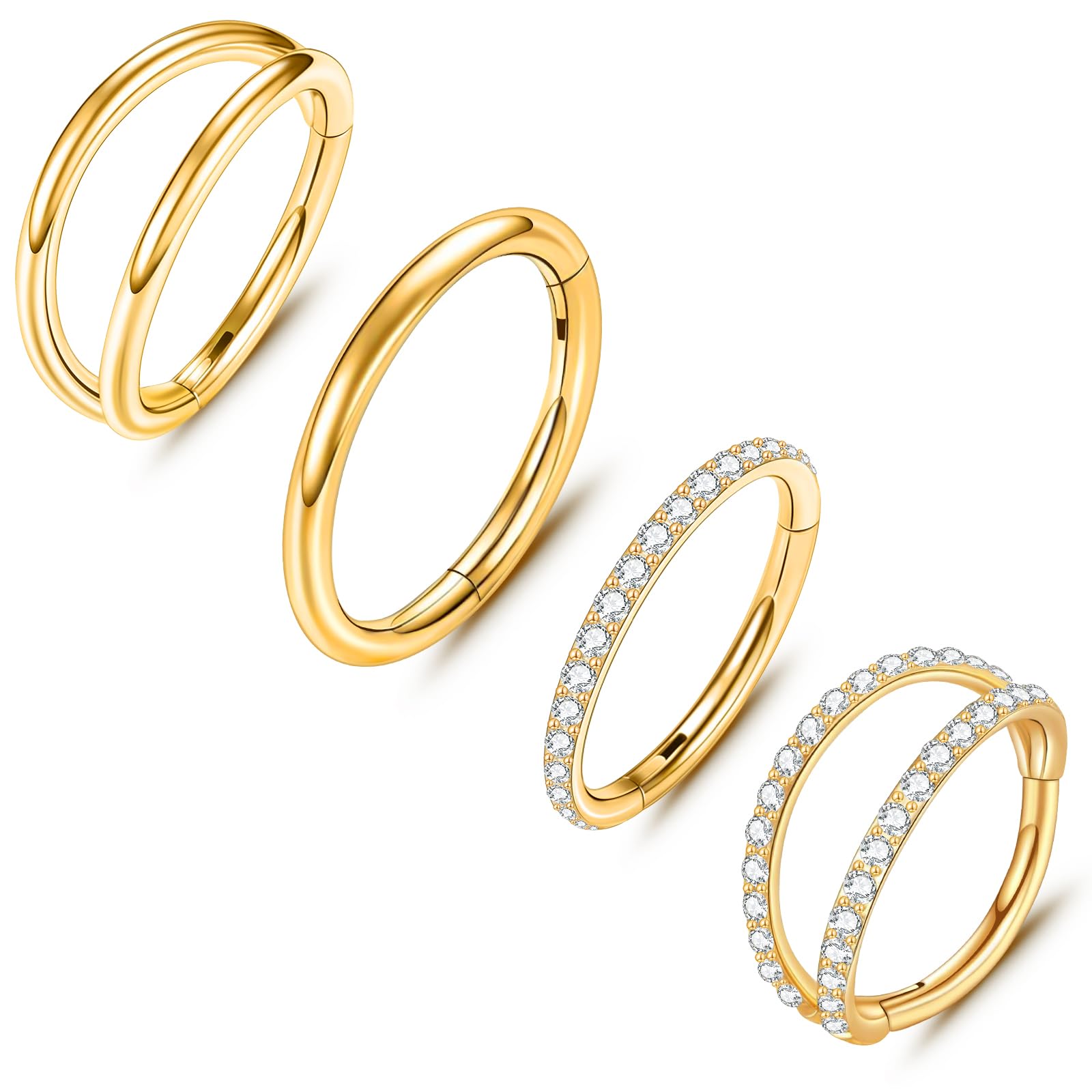 ONESING 4PCS 316L Surgical Steel Double Hoop Nose Rings Hypoallergenic Earring Hoops for CZ Cartilage Helix Rook Tragus Body Piercing Jewelry