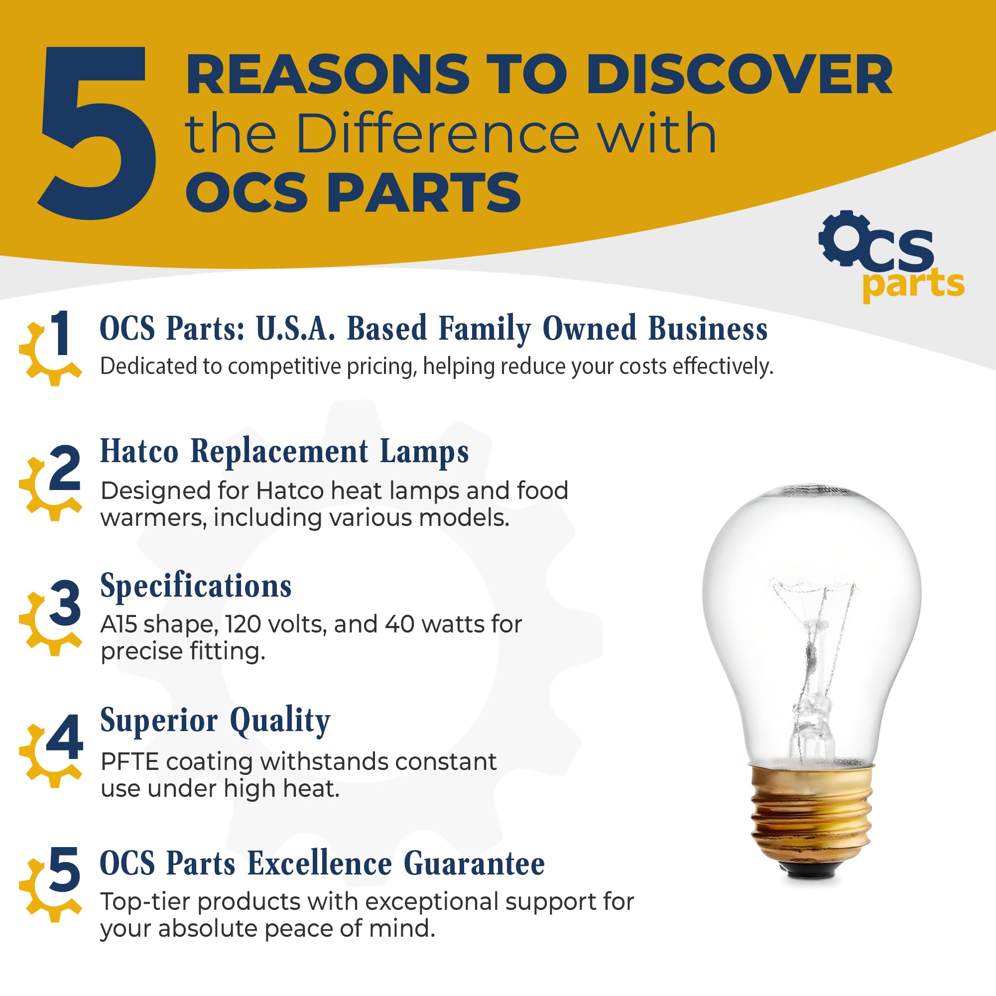 OCS Parts Hatco 02.30.265.00 Replacement Specialty Light Bulbs for Commercial Heat Warmers | 4-Pack | 40W 120V E26 PFTE Coated High Temp Shatter Resistant Specialty Consumer Lamps