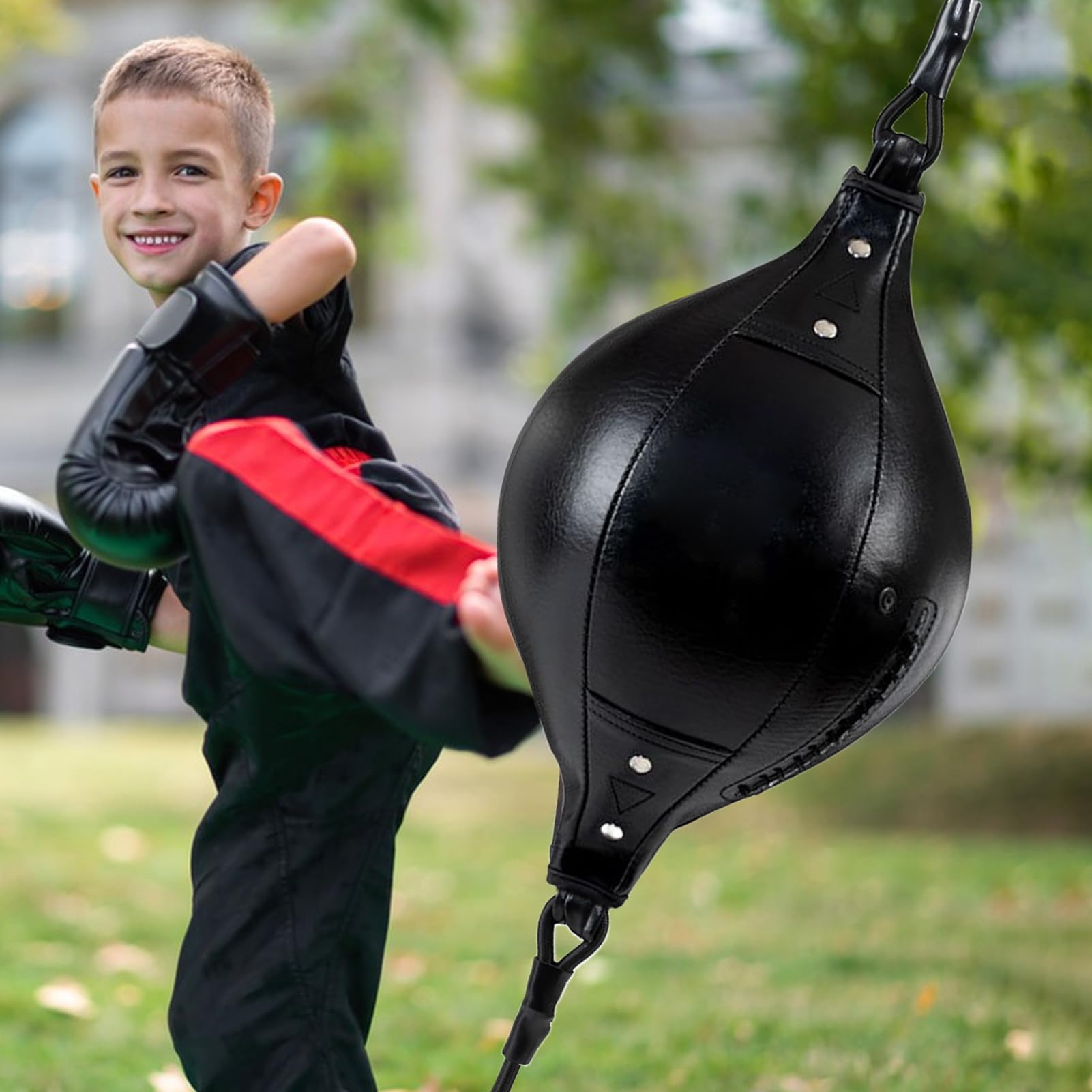 Boxing - Elastischer Boxball | Flexibler Doppelendball Aus PU Leder Für Fitness Koordinationstraining Kerntraining Heimtraining Garten