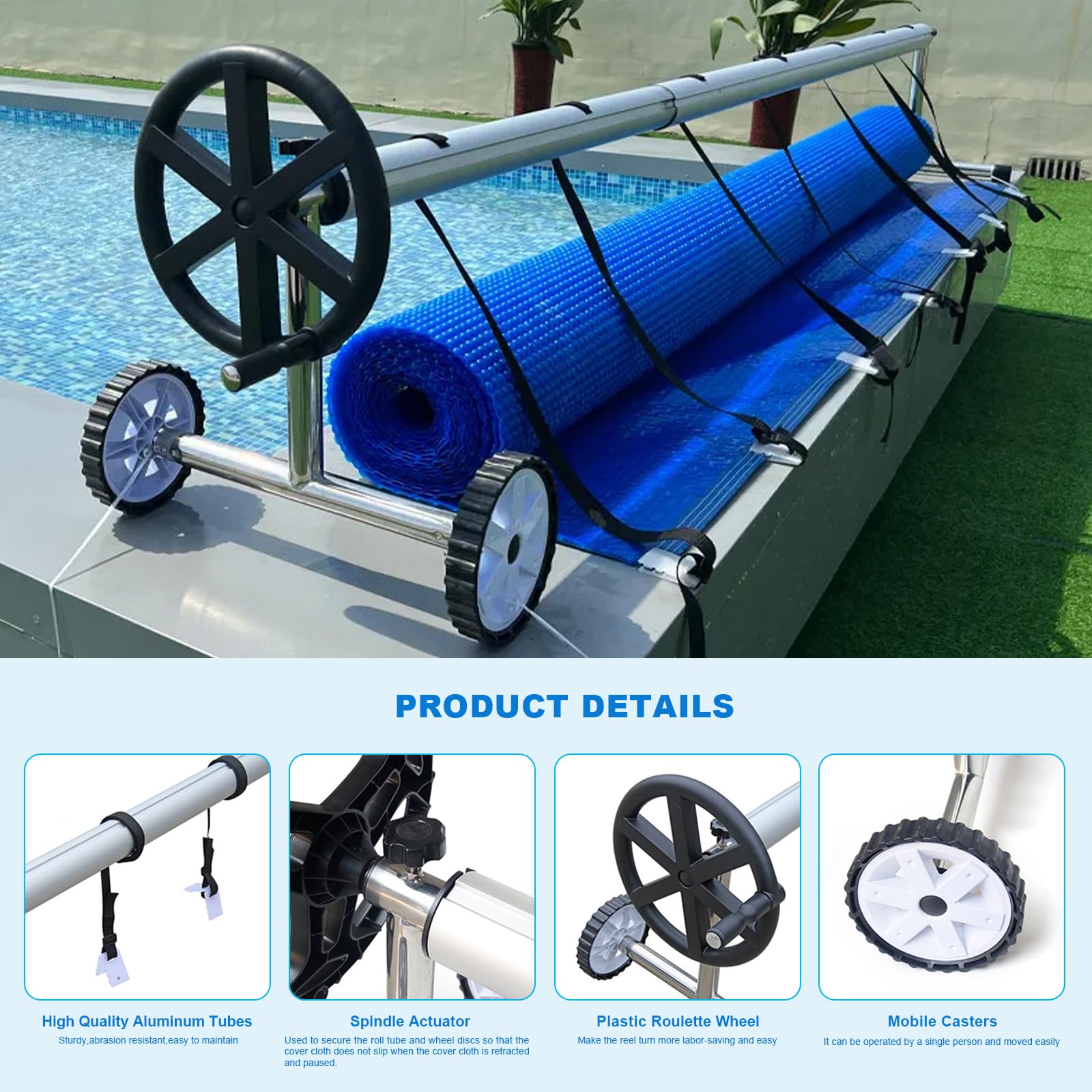 Conjunto De Enrollador De Cubierta Solar De Aluminio para Piscinas Elevadas Enrollador De Manta para Piscinas Enterradas De Varias Formas