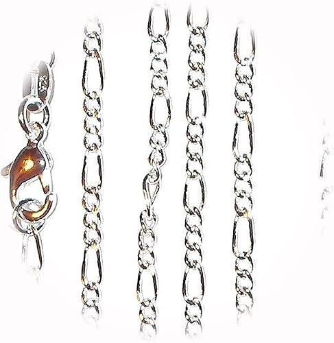 Collar de cadena de plata con eslabones Figaro de plata de ley de 24 pulgadas con cierre de langosta para manualidades y fabricación de joyas