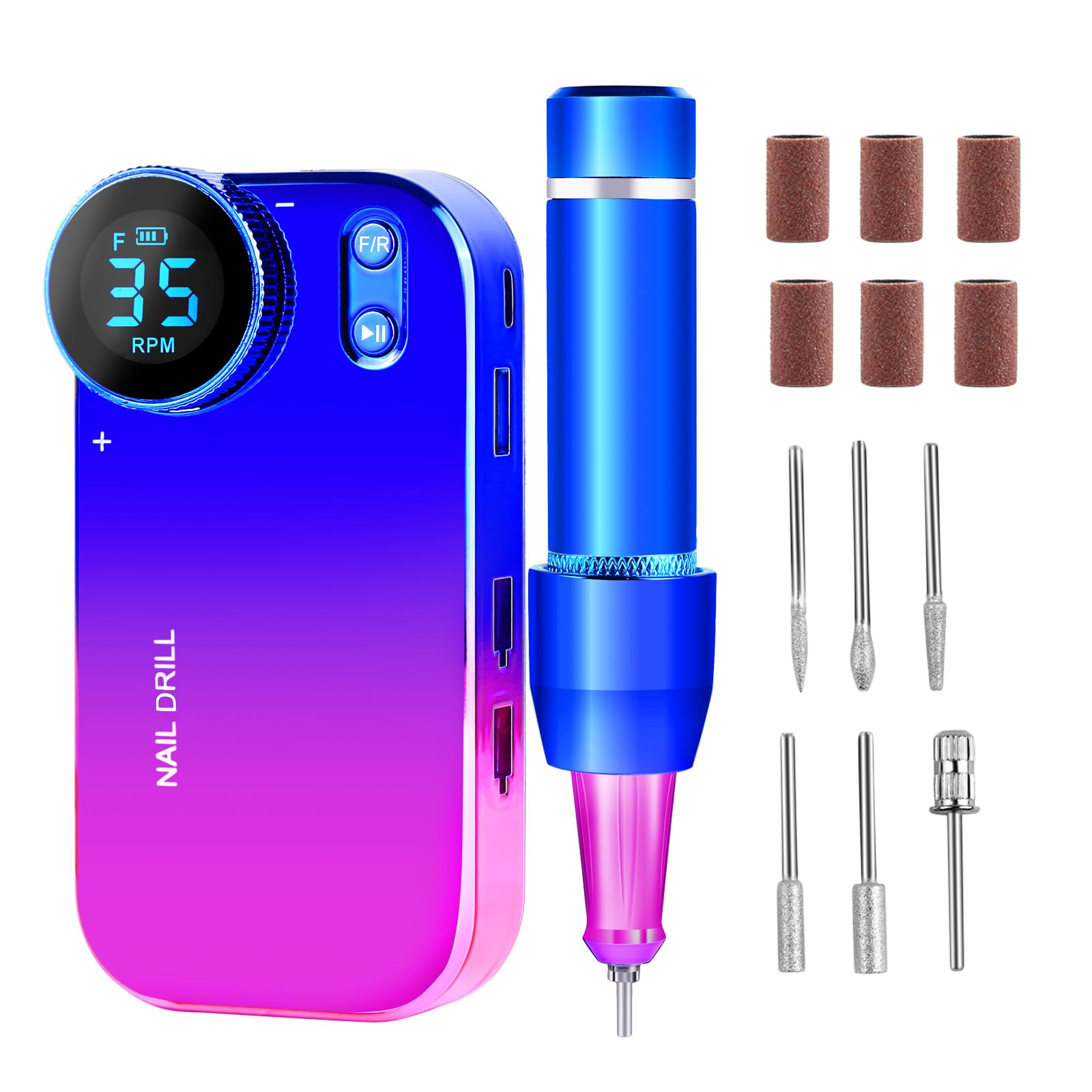 Torno para Uñas Profesional 35000 U/Min, Lima Electrica Uñas para Semipermanentes Acrilicas Manicura y Pedicura, Baja Vibración, Salón DIY, 4000mAh (multicolor)