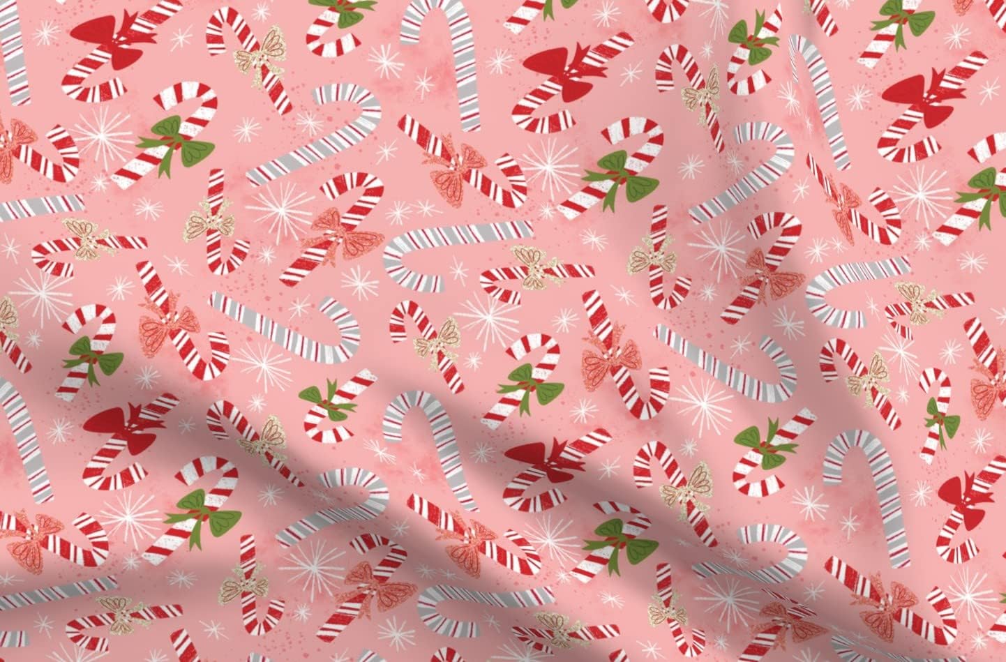 Spoonflower Fabric - Candy Scatter Millennial Pink Christmas Snowflakes Retro Grunge Printed on Upholstery Velvet Fabric Fat Quarter - Upholstery Home Decor Bottomweight Apparel